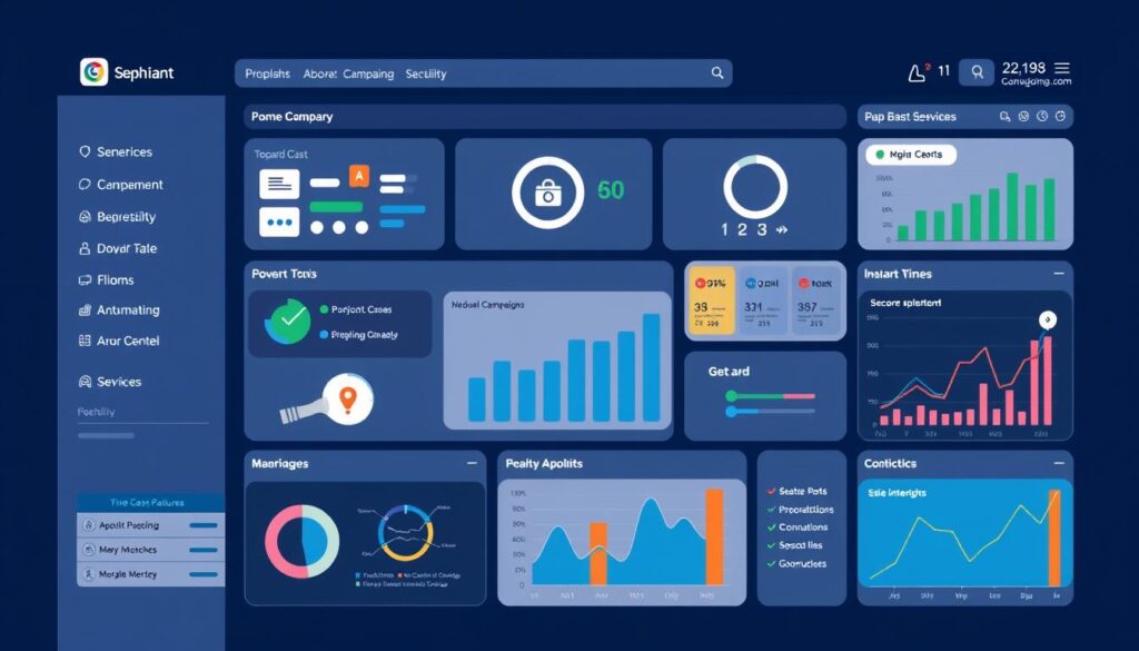 An image of a digital marketing dashboard with various tools and features integrated into one interface.