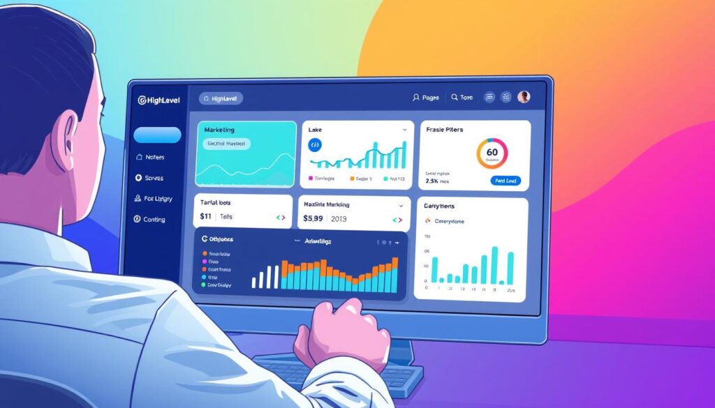 Generate an image of a user navigating GoHighLevel's dashboard