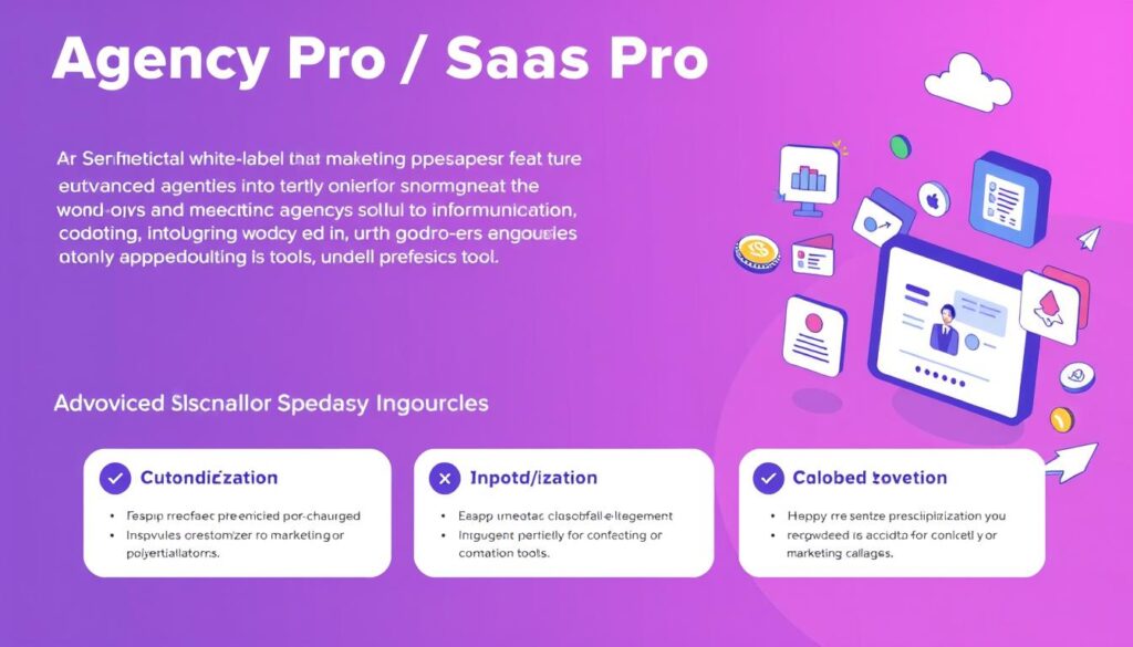 Generate an image representing the Agency Pro/SaaS Pro plan, showcasing its white-label features and advanced capabilities for marketing agencies.