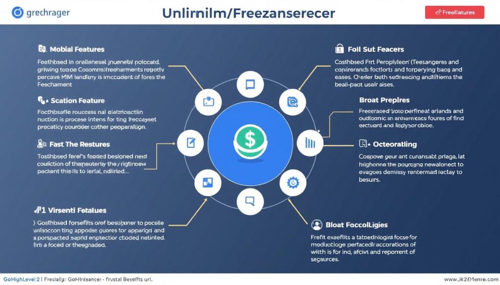 Generate an image representing the GoHighLevel Unlimited/Freelancer Plan features.