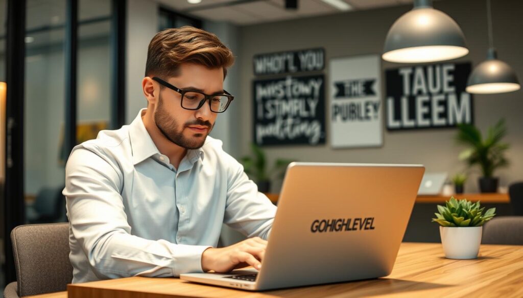 Image of a business owner using GoHighLevel on their laptop